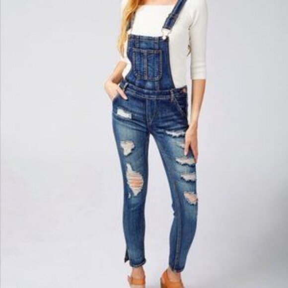 Dollhouse Jean Distressed Bib Overalls - Picture 1 of 16